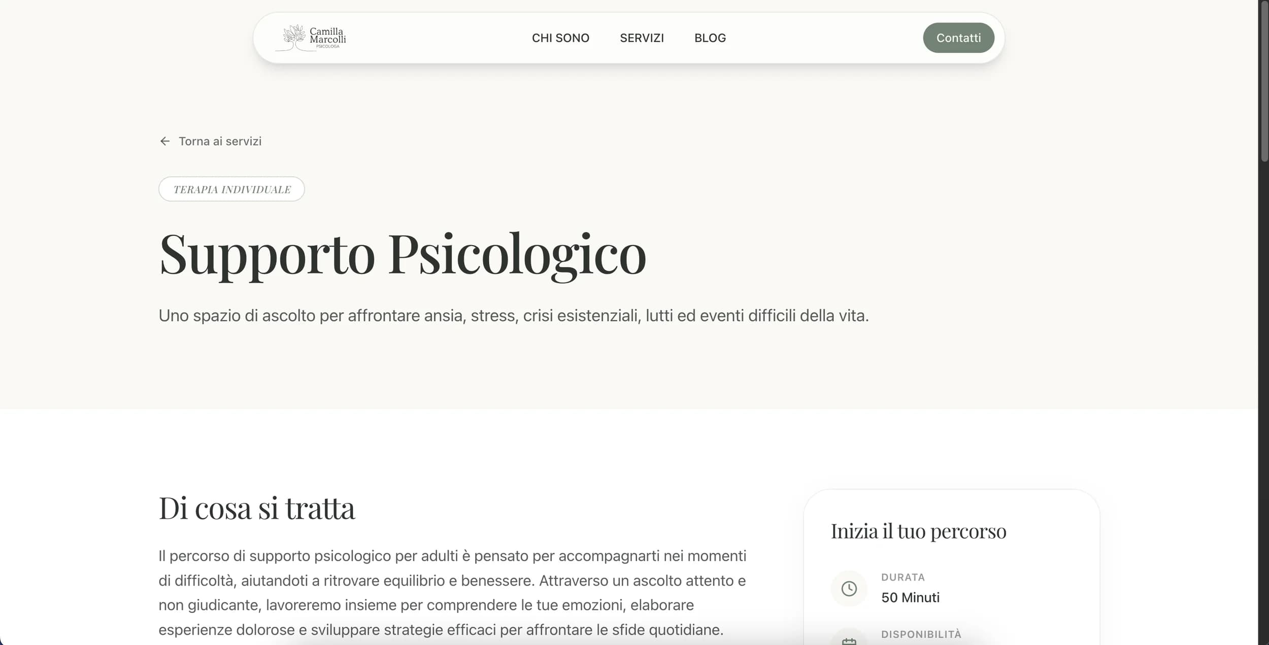 Ogni servizio ha una pagina propria: a cosa serve, come funziona, quanto dura.