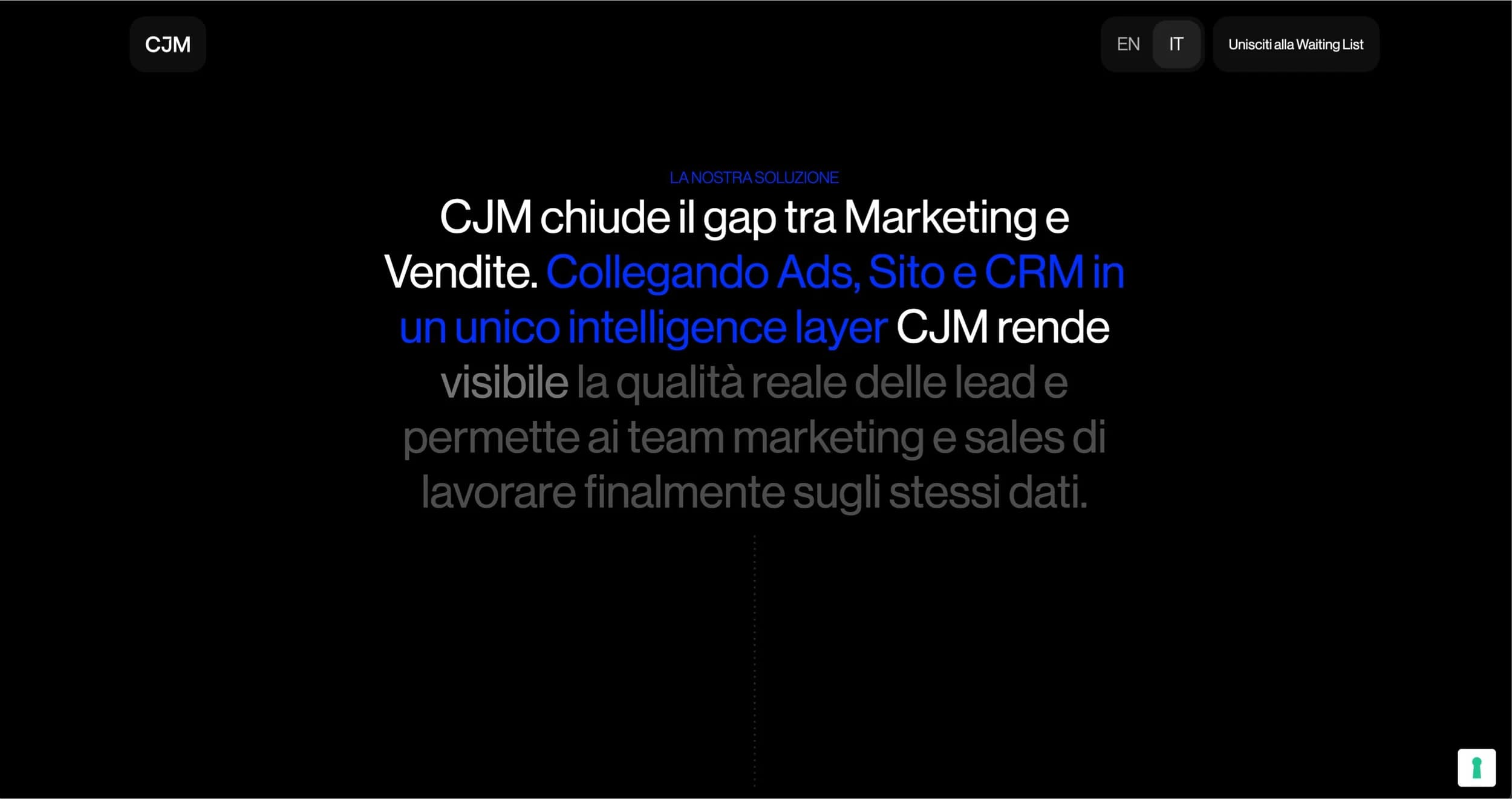 La sezione soluzione spiega come CJM collega marketing e vendite sugli stessi dati.