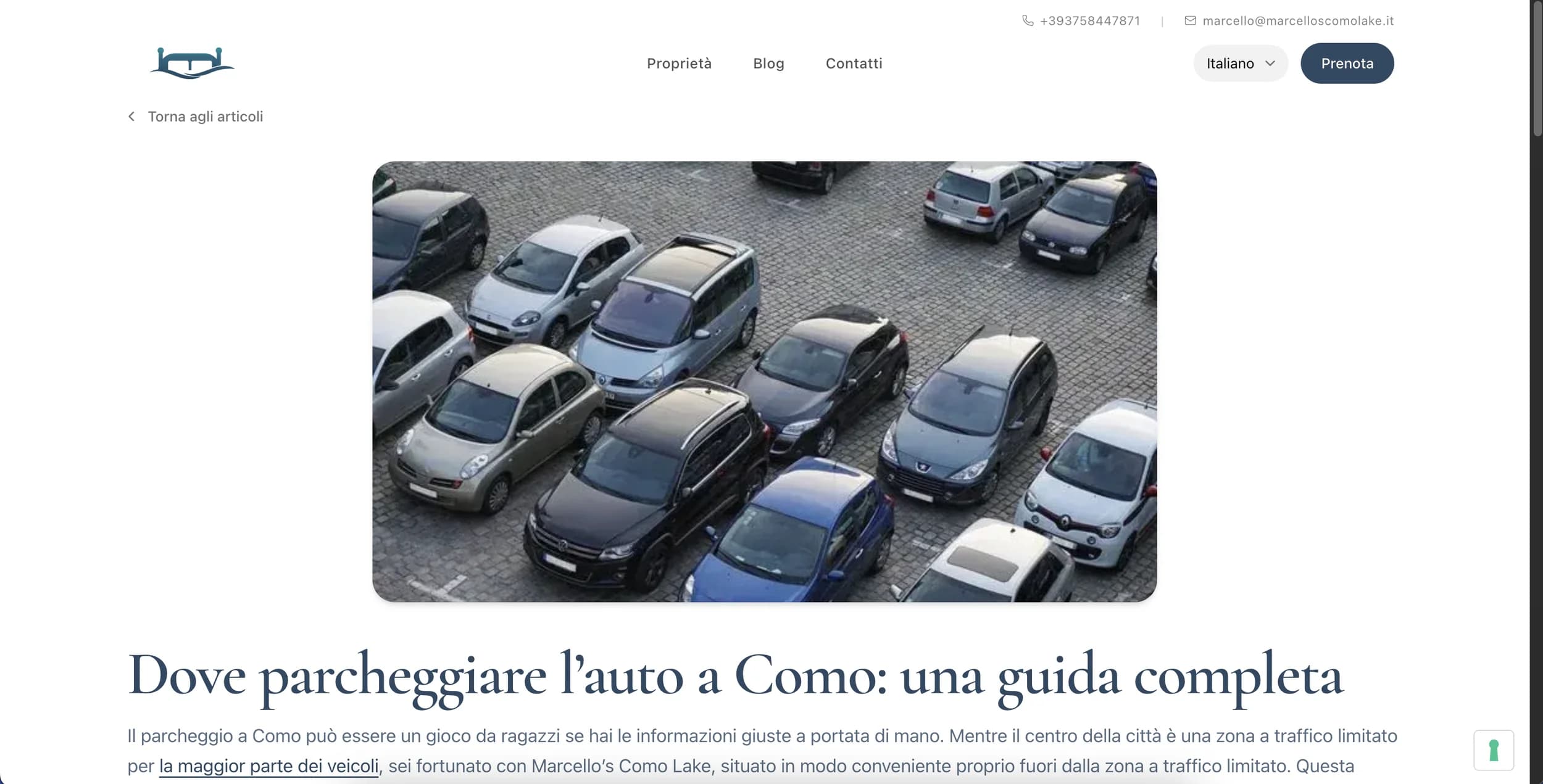 Articolo del blog Marcello's Como Lake su dove parcheggiare l'auto a Como