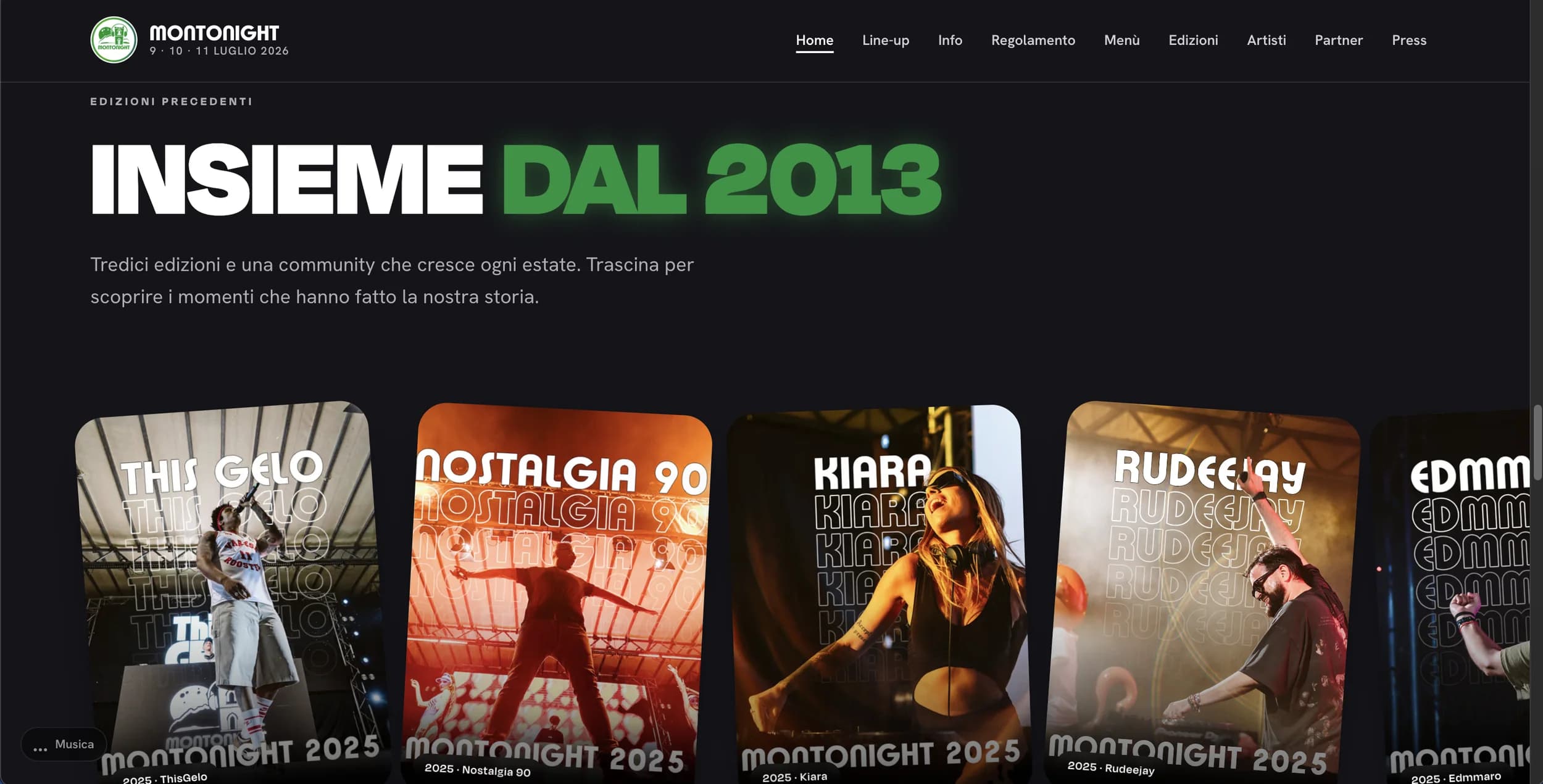 In home il carosello delle edizioni precedenti racconta tredici anni di festival.